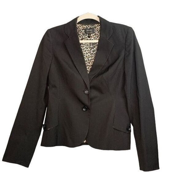Nicole by Nicole Miller Black Tailored Blazer With Leopard Print Lining - Size 6 - Picture 1 of 7